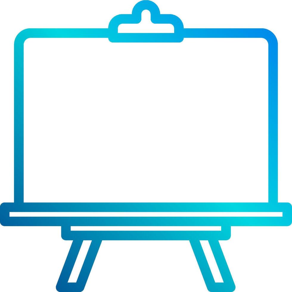 A blue and white icon of a easel with a blank board vector