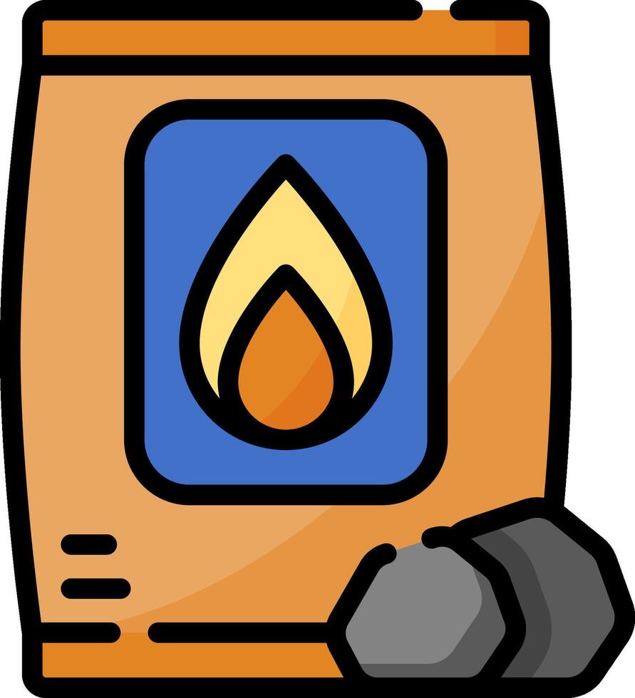A bag of charcoal and a flame icon vector