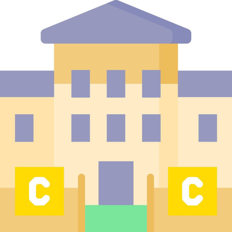 A building with yellow and orange letters on it vector