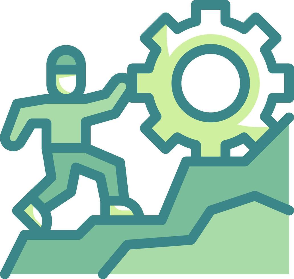 A man is climbing a mountain with a gear on top vector