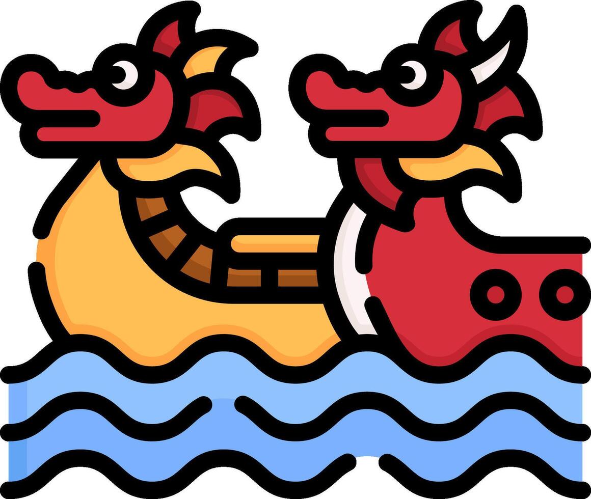 Two dragon boats in the water with a red and yellow dragon vector
