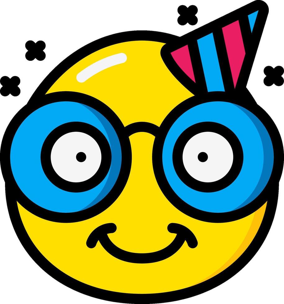 A cartoon smiley face with glasses and a party hat vector