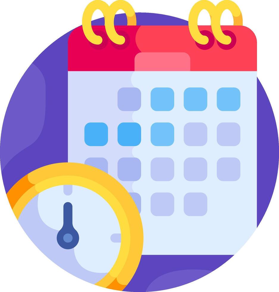 A calendar and a clock are shown next to each other vector