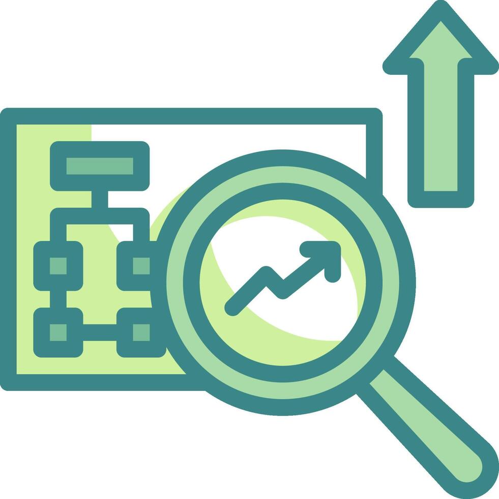 A magnifying glass is pointing up and a green arrow is pointing down vector