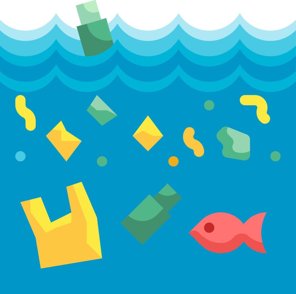 Plastic pollution in the ocean illustration vector