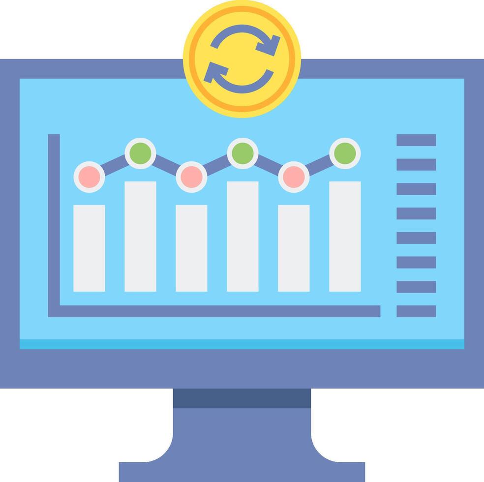 A computer monitor with a coin and bar chart vector