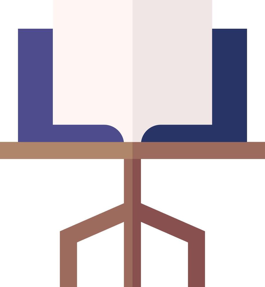 An open book on a table with a wooden stand vector