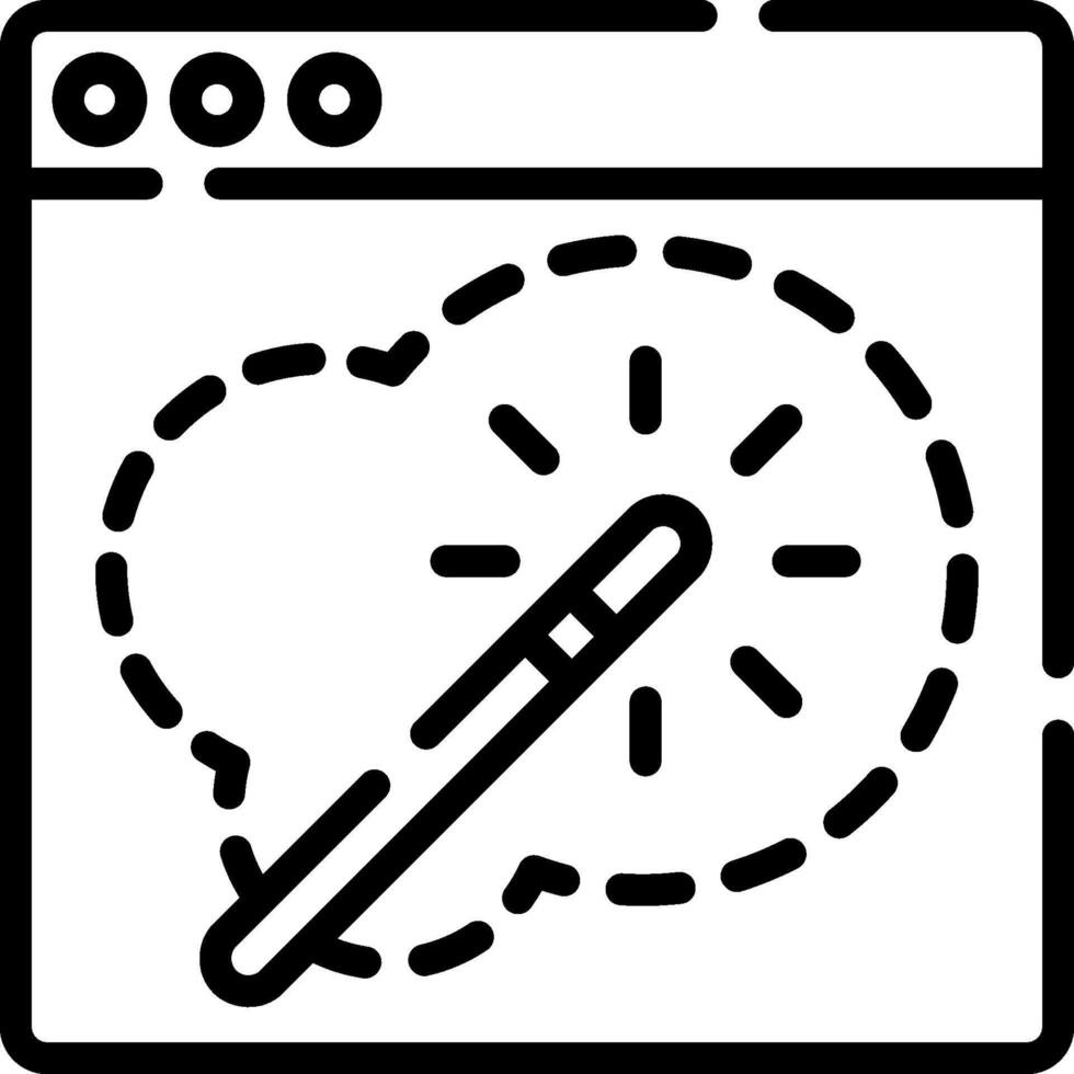 A black and white icon of a computer screen with a pen and a clock vector