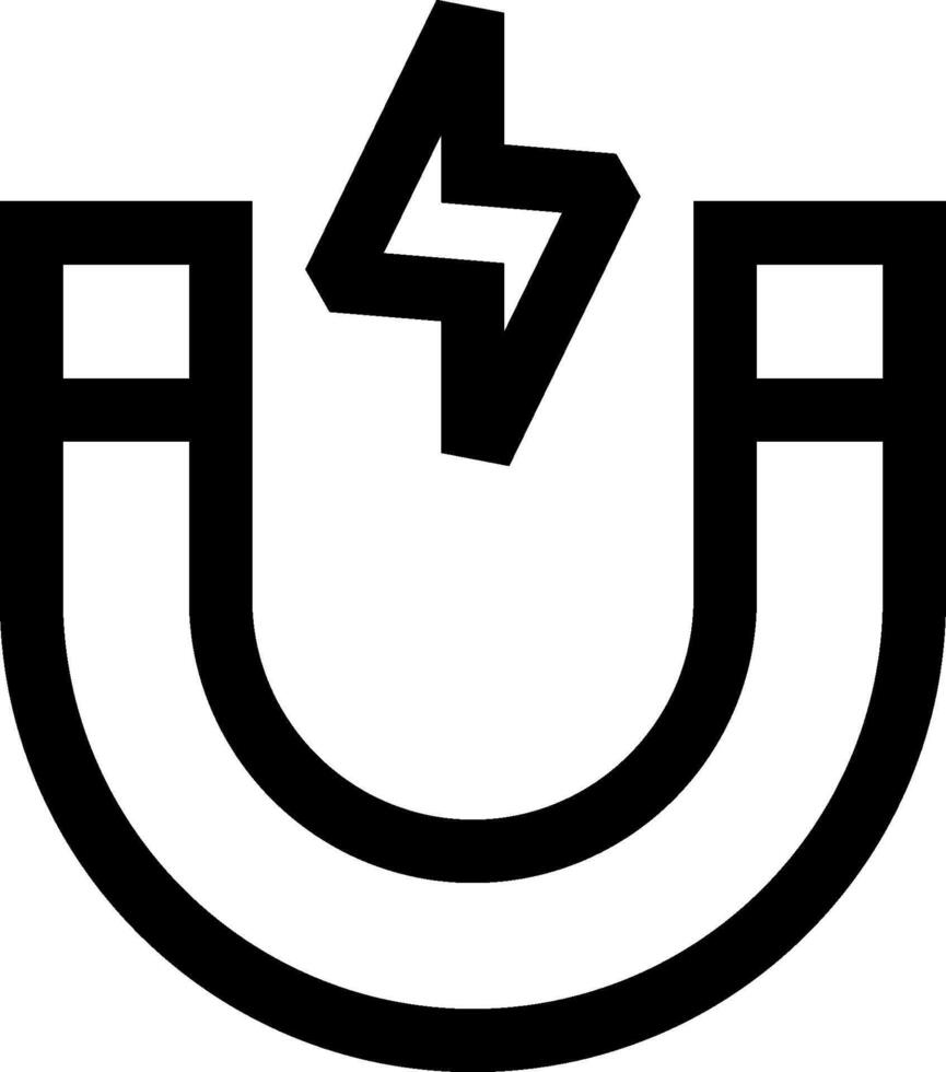 A black and white image of a magnet with a lightning bolt vector