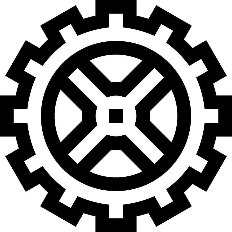 A black and white logo of a gear wheel vector