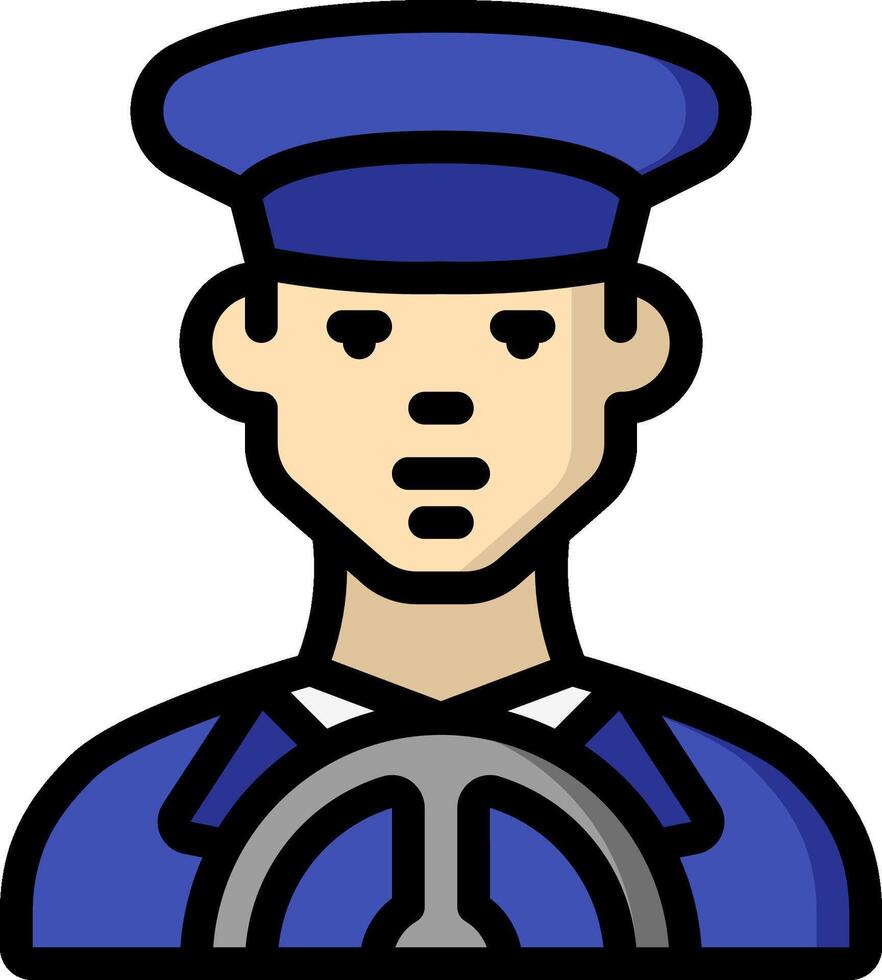A man in a blue uniform holding a steering wheel vector