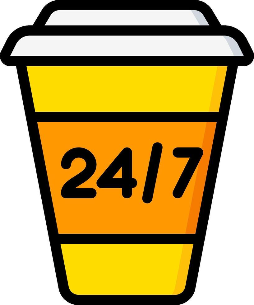 A yellow cup with the number 24 7 on it vector