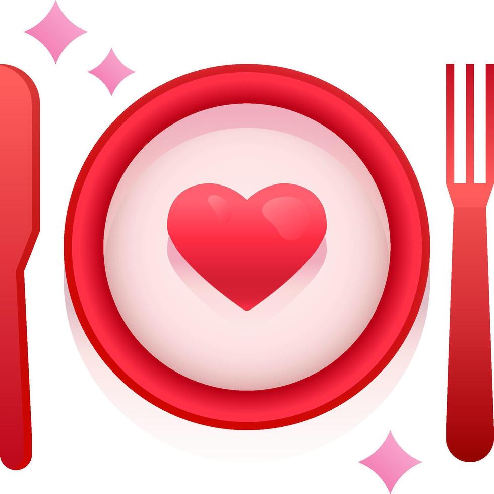 A plate with a heart on it and a fork and knife vector