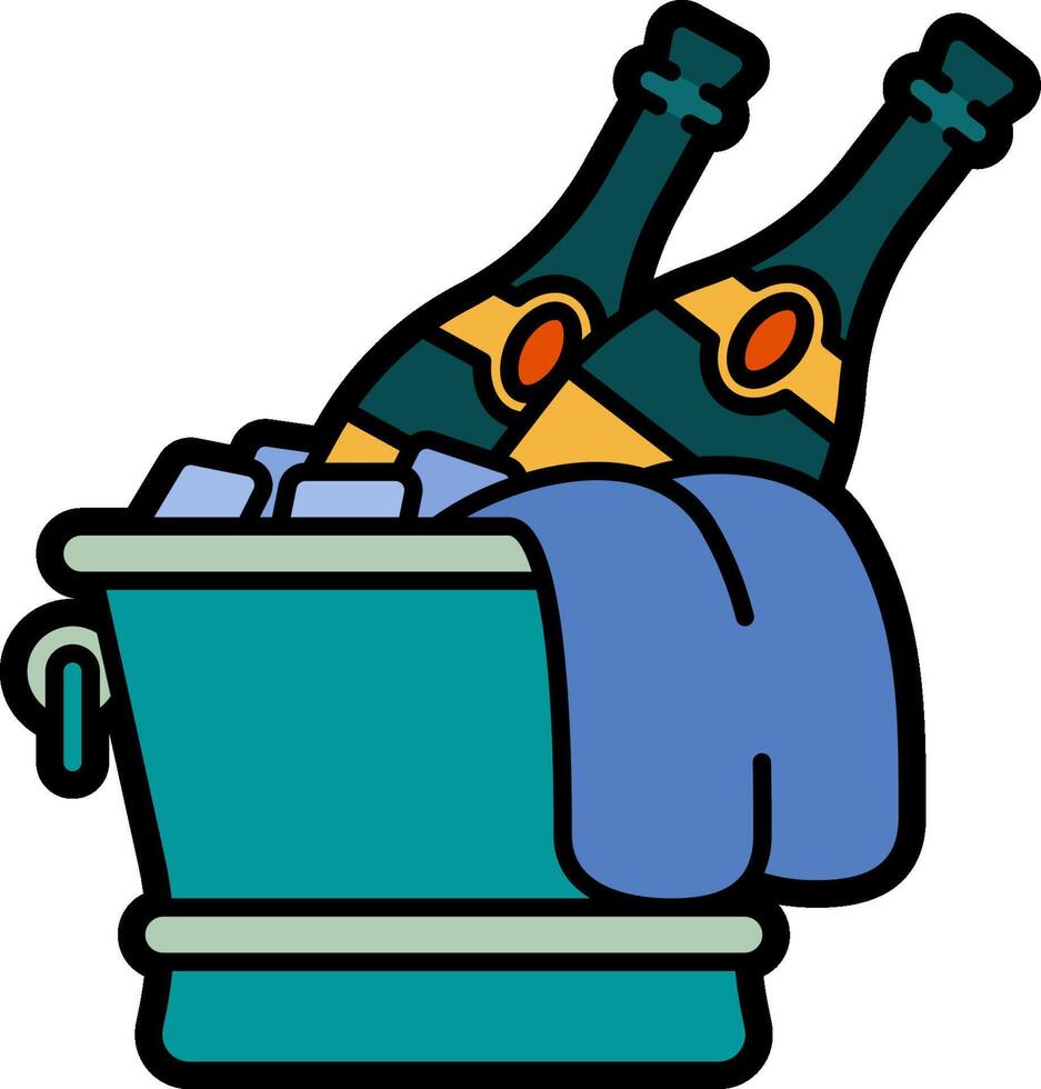 A bucket with two bottles of champagne and a towel vector