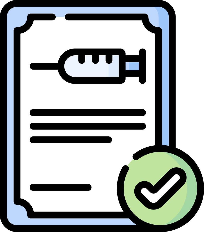 A syringe and check are on a paper vector