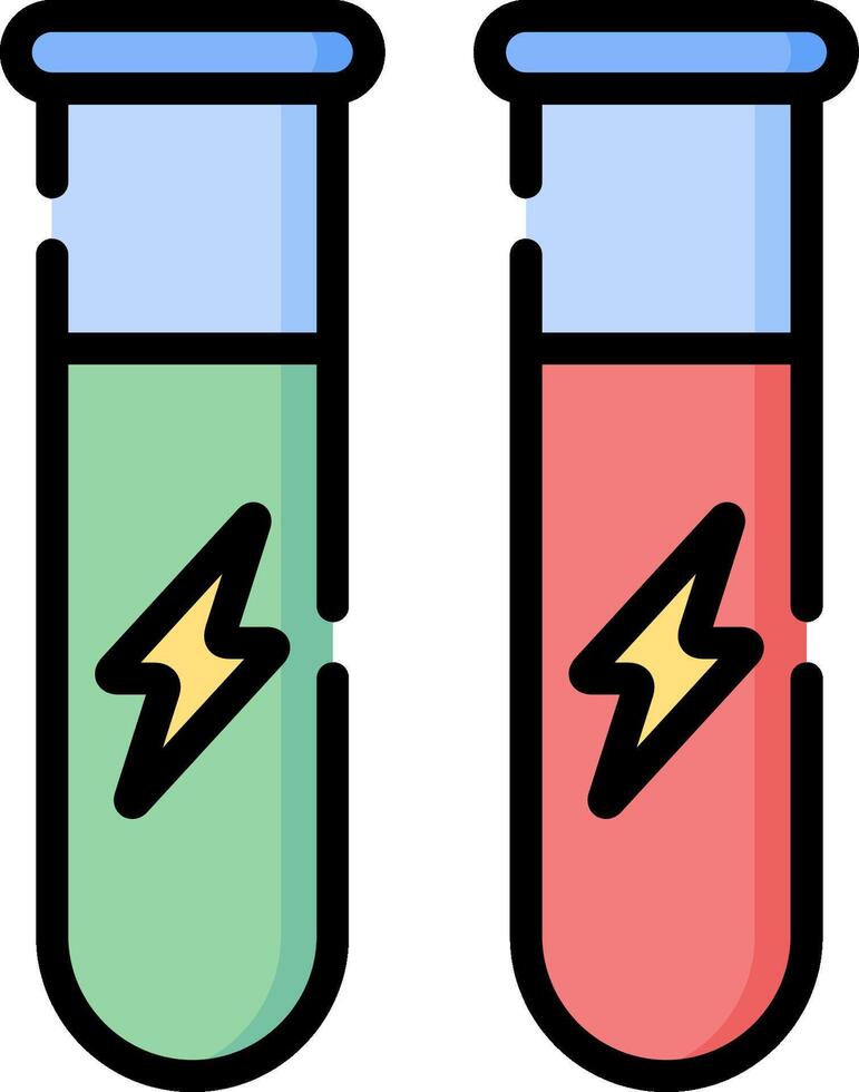 Two test tubes with lightning and a red and green liquid vector