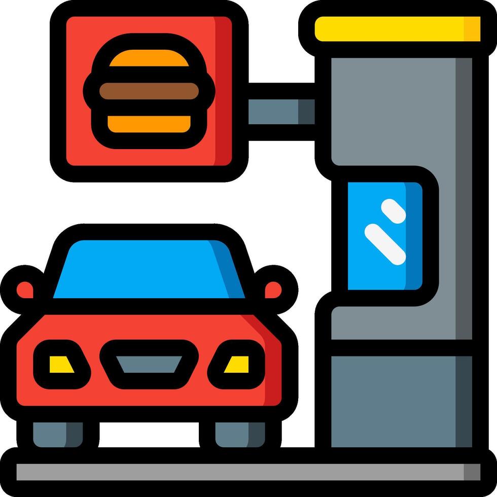 A car and a burger are on a gas station vector