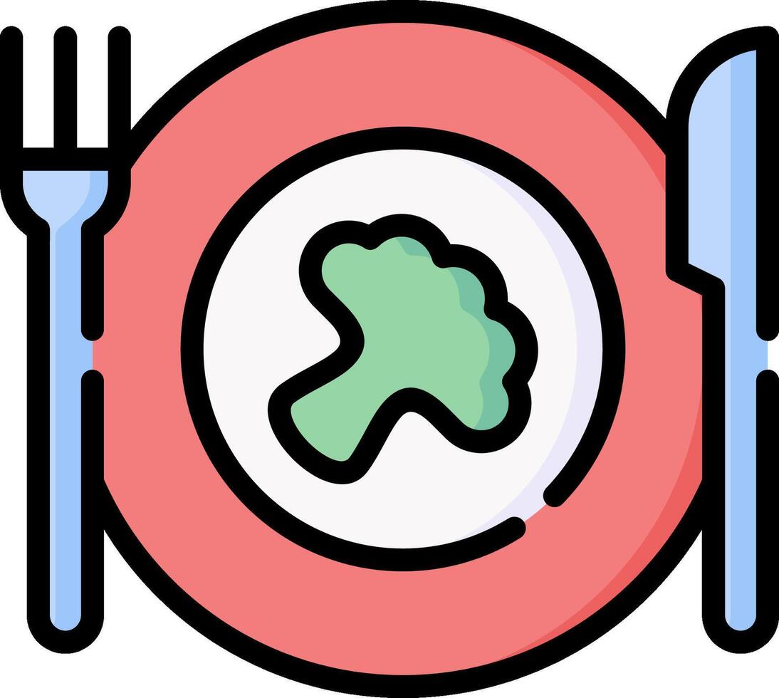 A plate with broccoli and fork and knife vector
