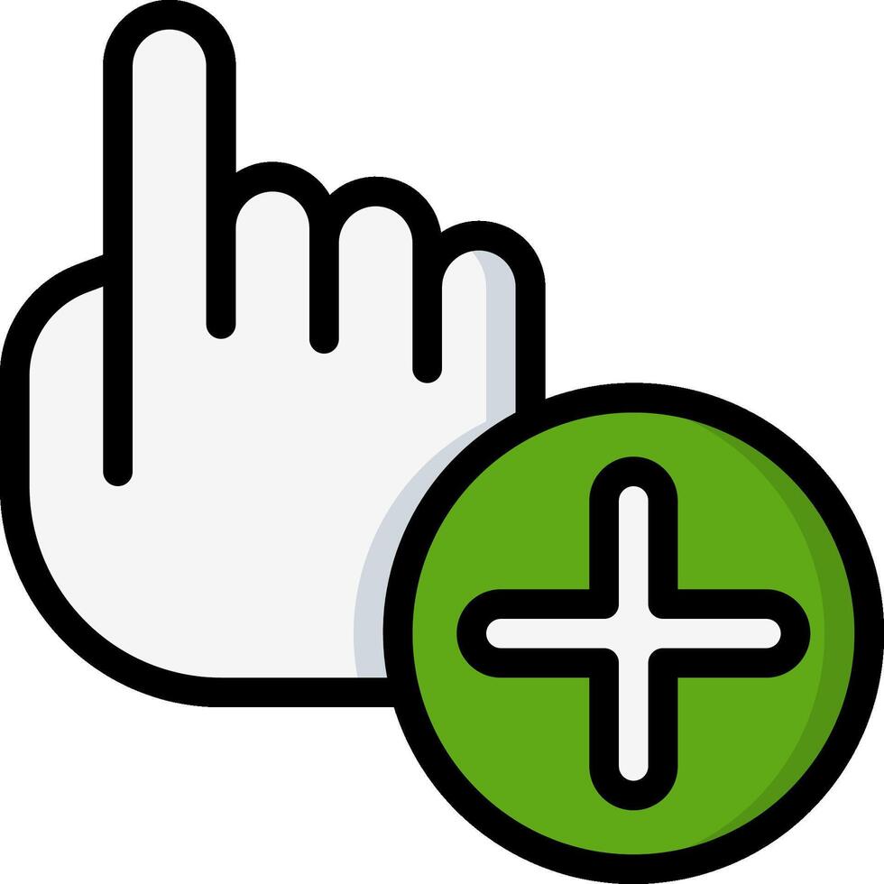 A hand pointing at a green plus sign vector