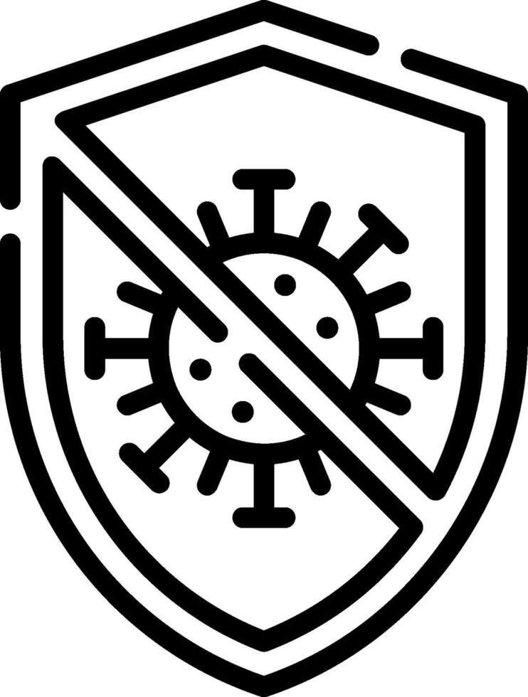 A black and white image of a shield with a sign that says no virus vector