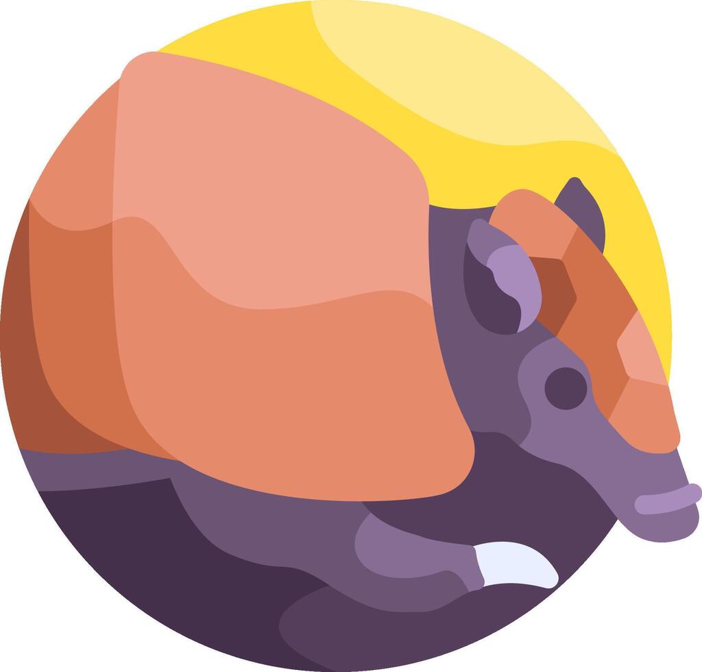 An armadillo in a circle with a sun in the background vector