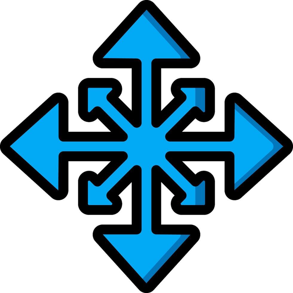 A blue snowflake with arrows pointing in different directions vector