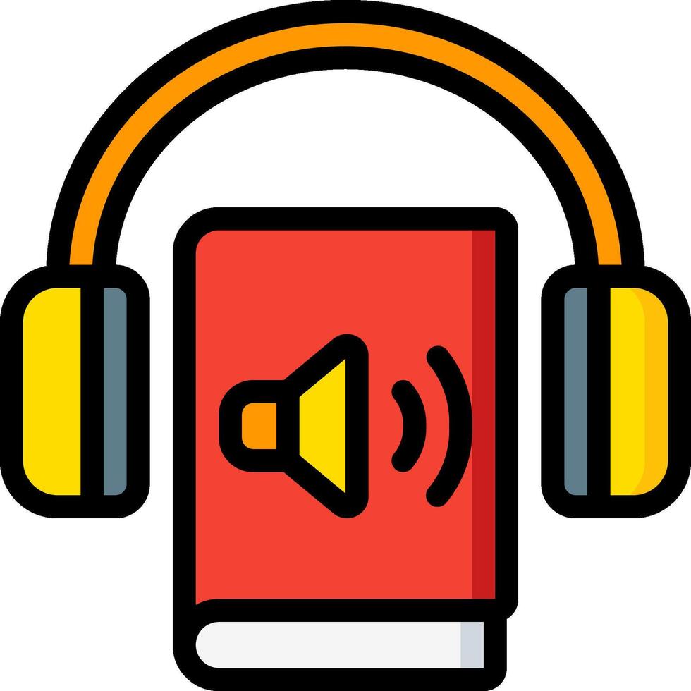 A book with headphones and a speaker vector