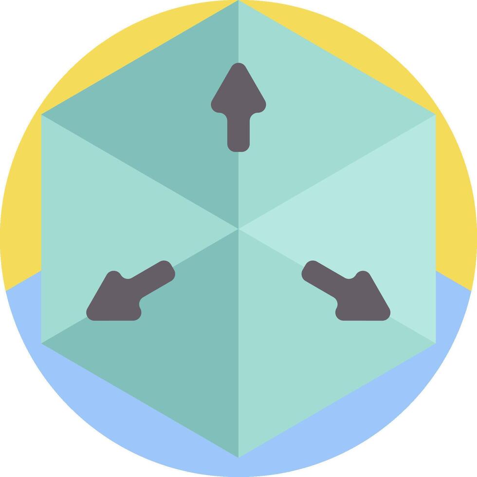 A flat icon of a cube with arrows pointing in different directions vector