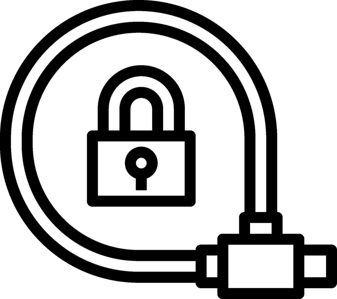 A black and white image of a lock and cable vector