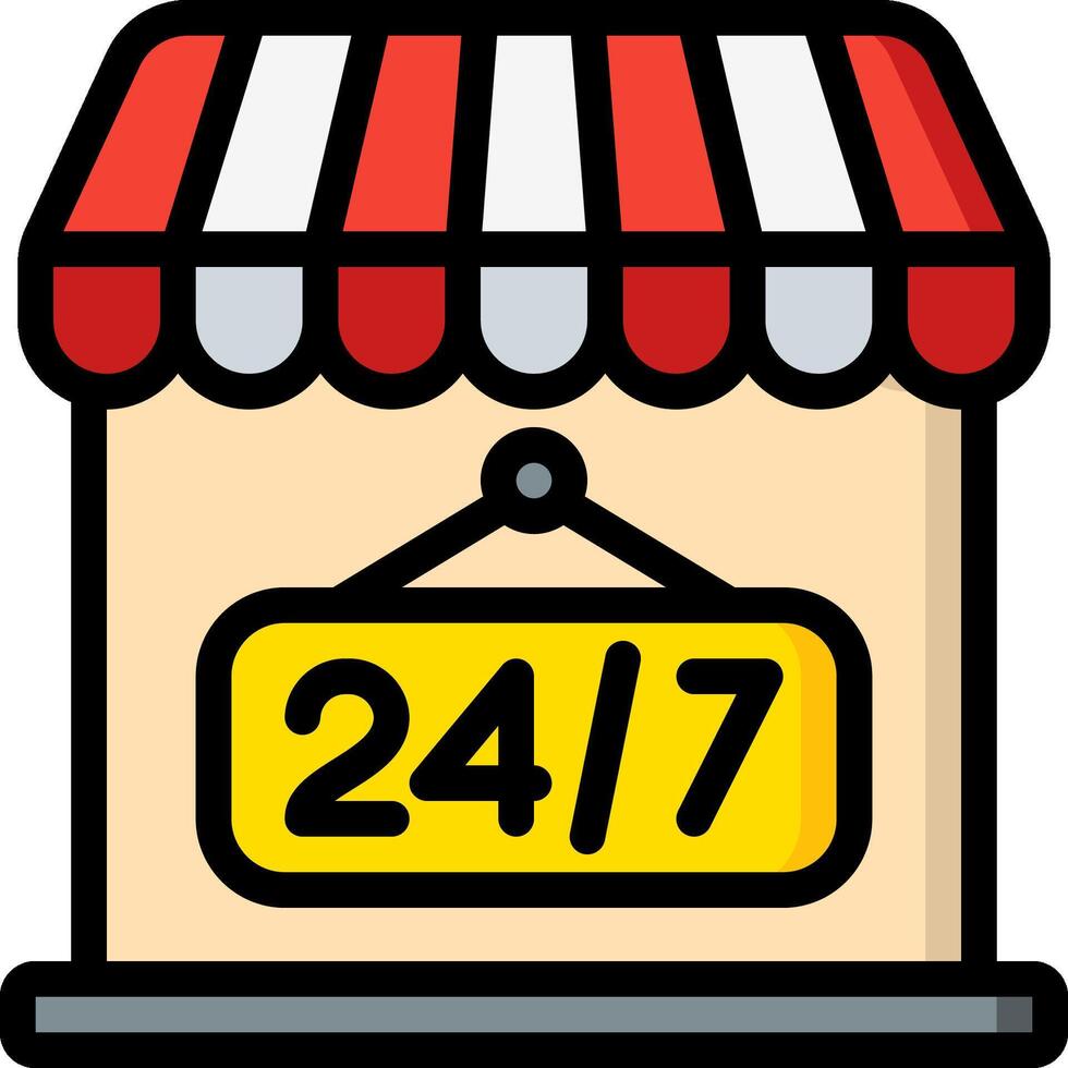 A store with a sign that says 24 7 vector