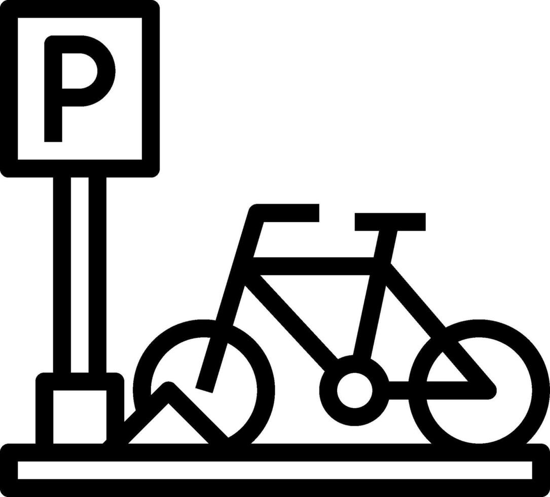 A bike is parked next to a parking sign vector