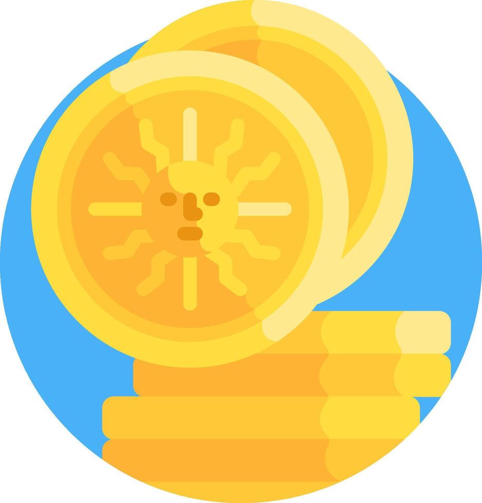 A pile of coins with a sun face on top vector