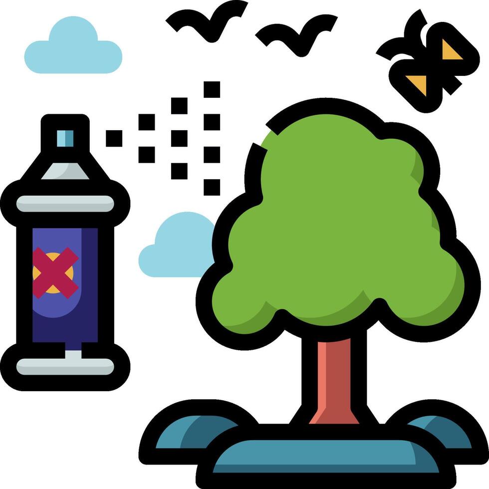 Spray can, tree, bird, bird, bird, bird, bird, bird, bird vector