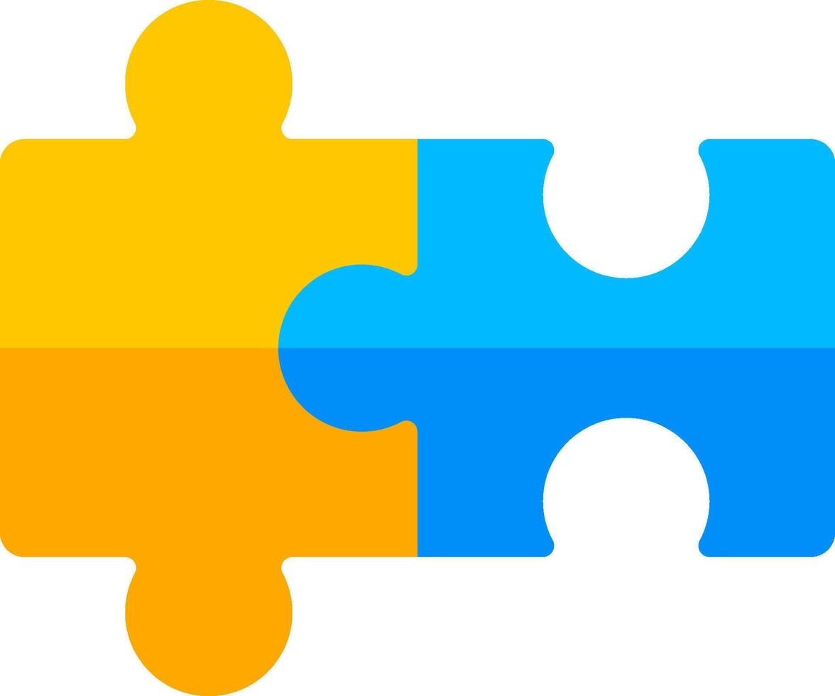 A puzzle piece with two pieces of blue and yellow vector