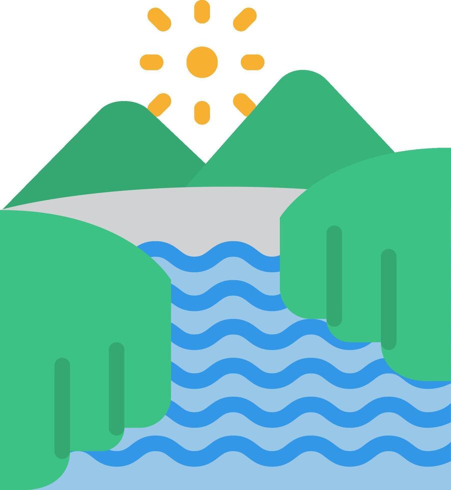 A river with mountains and sun in the background vector