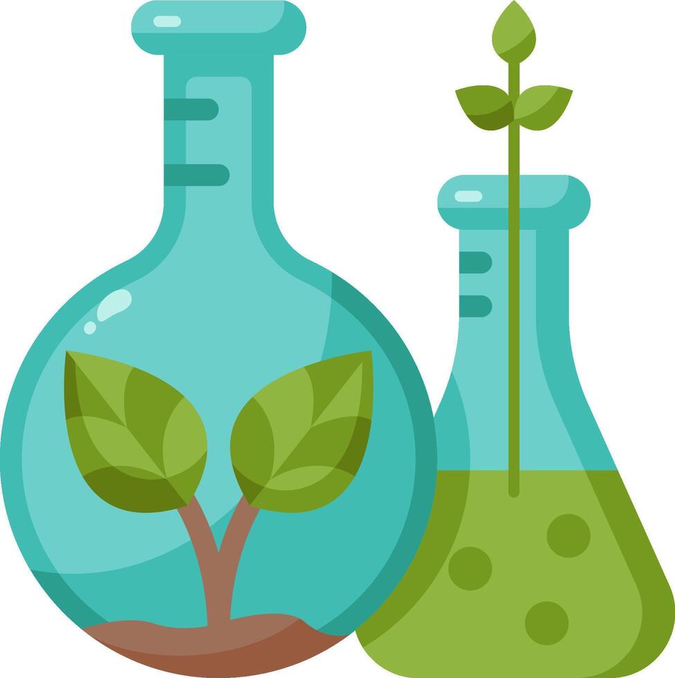 Science lab glassware with plant and plant vector