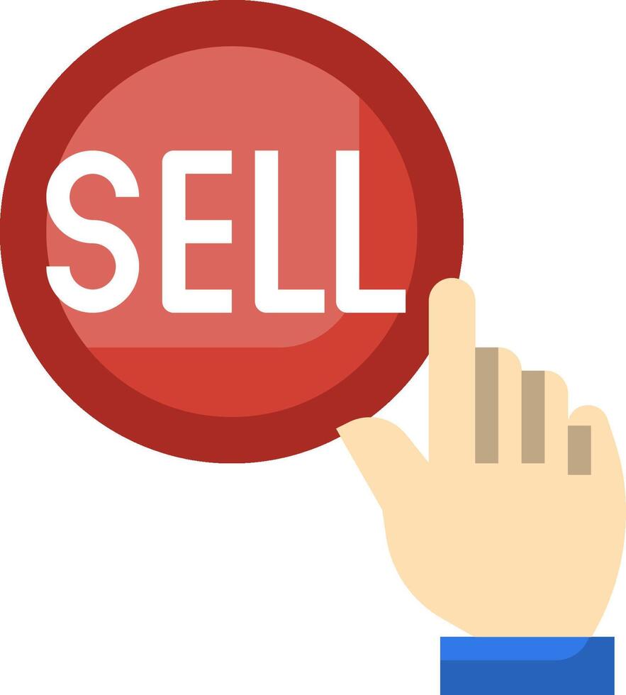 A hand holding a sell button on a white background vector