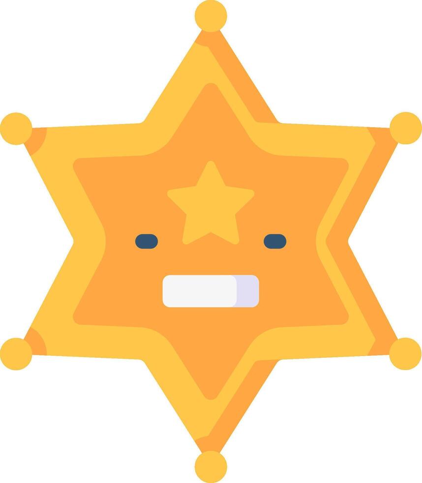 A cartoon sheriff star with a frown on its face vector