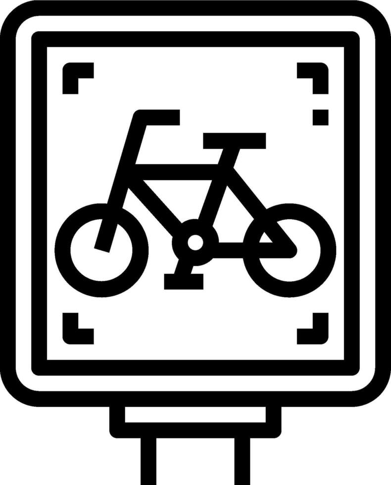 A black and white illustration of a bicycle on a street sign vector