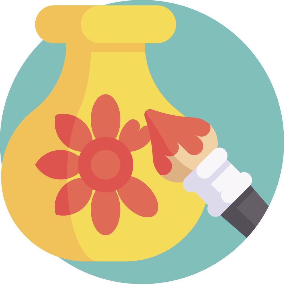 A hand holding a paintbrush and a flower in a vase vector