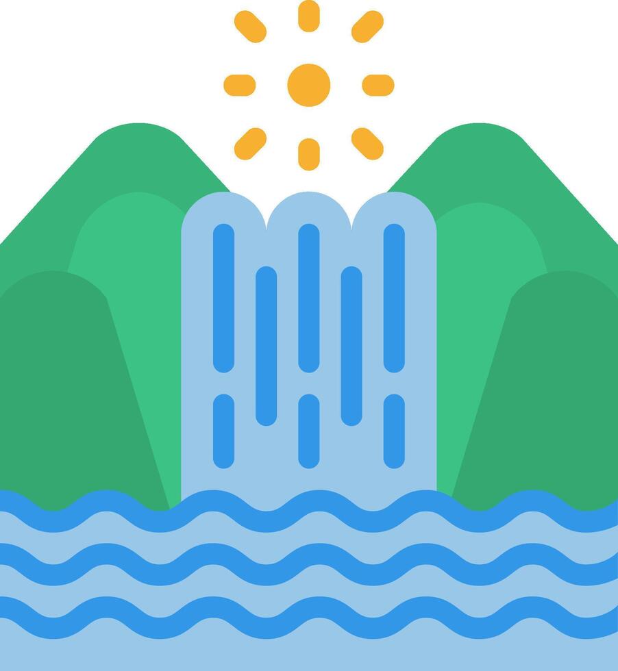 Waterfall icon with sun and mountains vector