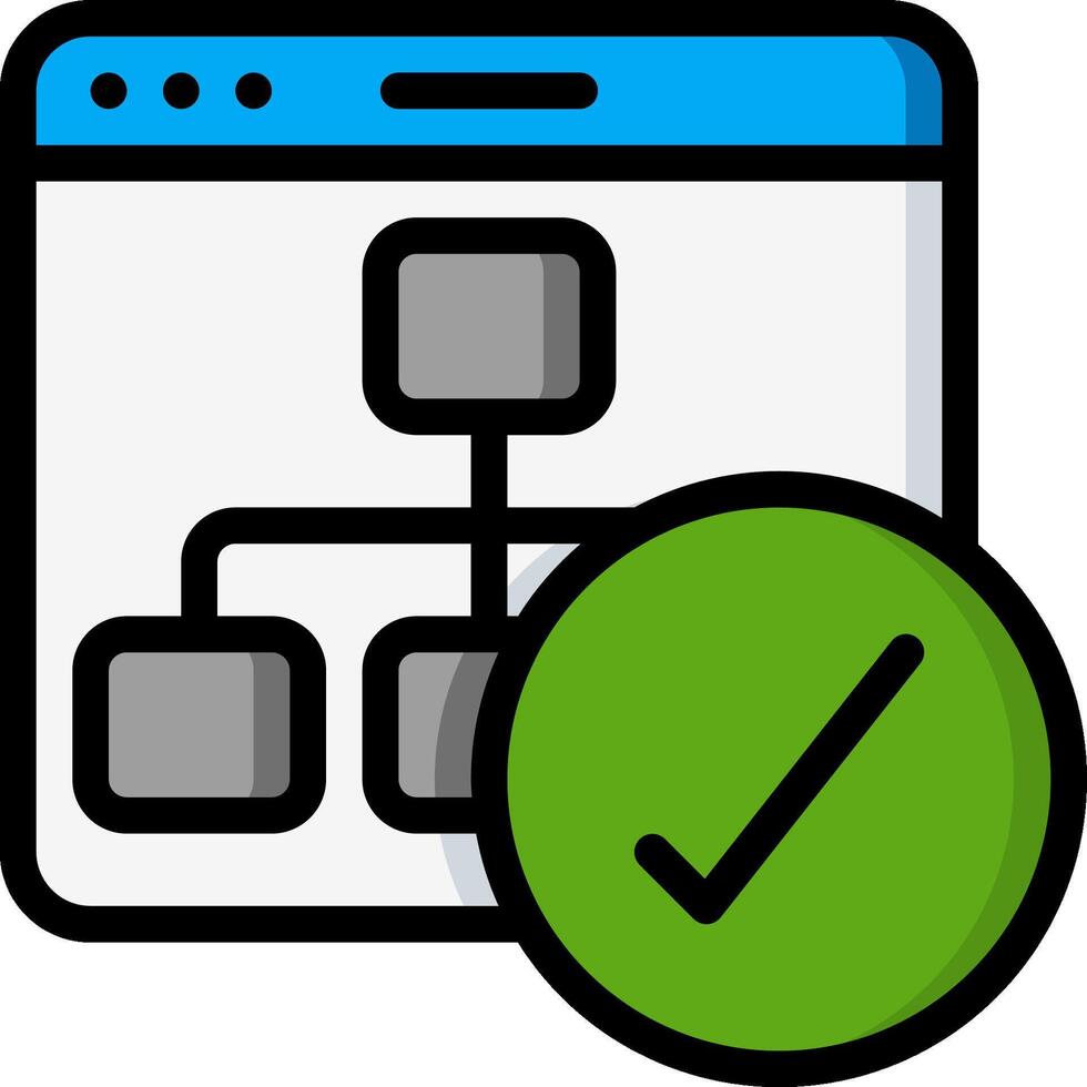 A green check mark and a computer screen with a green arrow vector