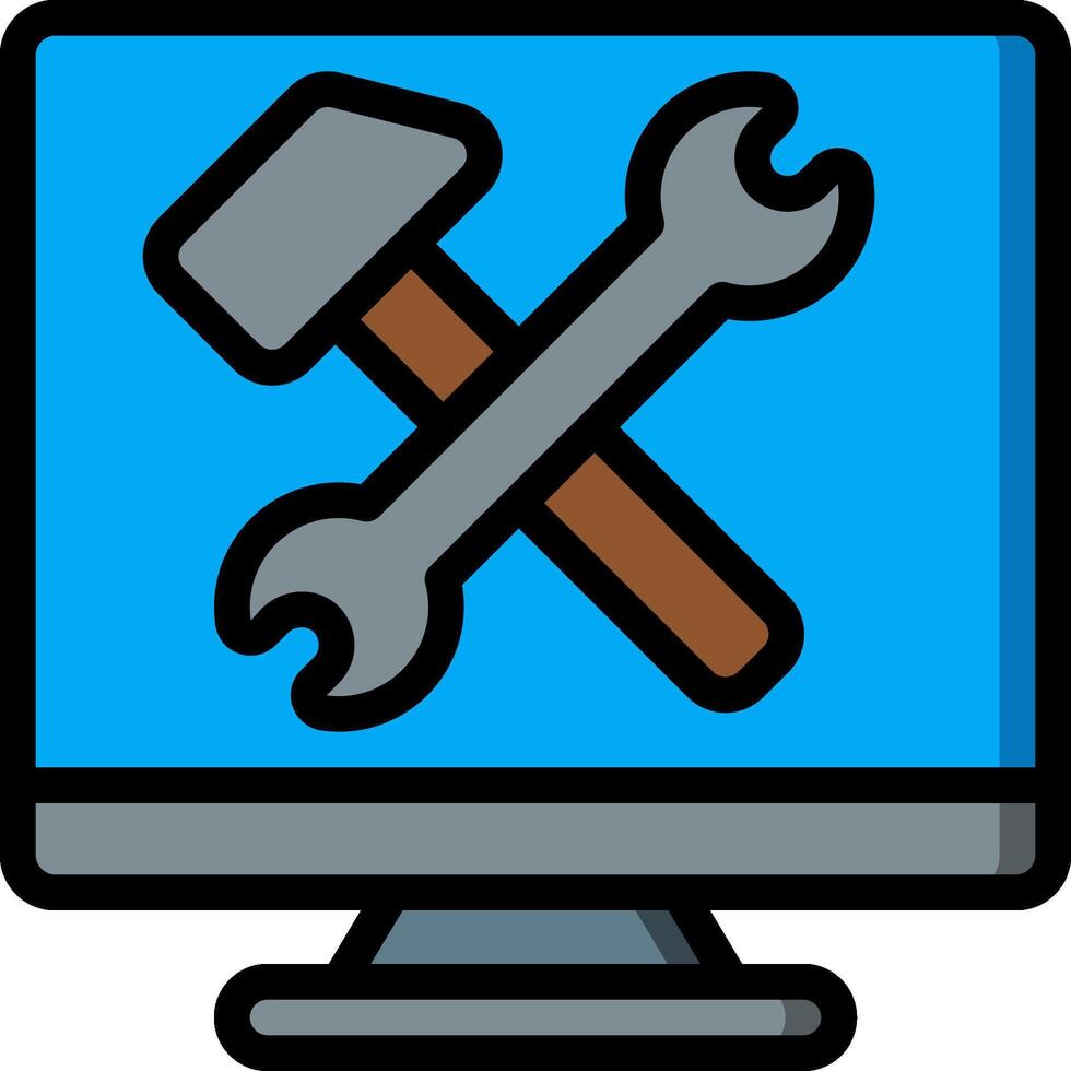 A computer monitor with a hammer and wrenches vector