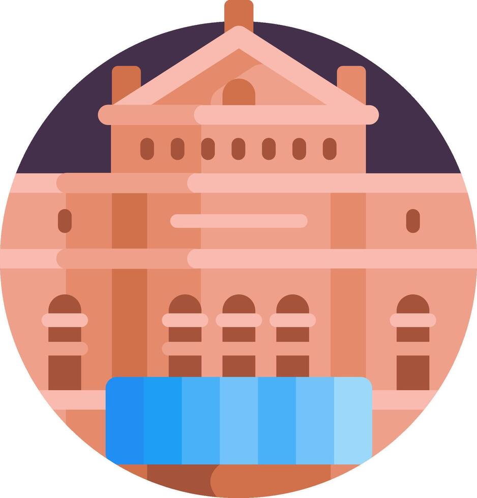 A building with a blue fountain in front of it vector