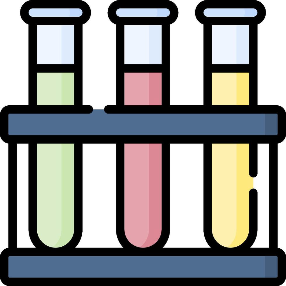 Test tubes with different colors on a shelf vector