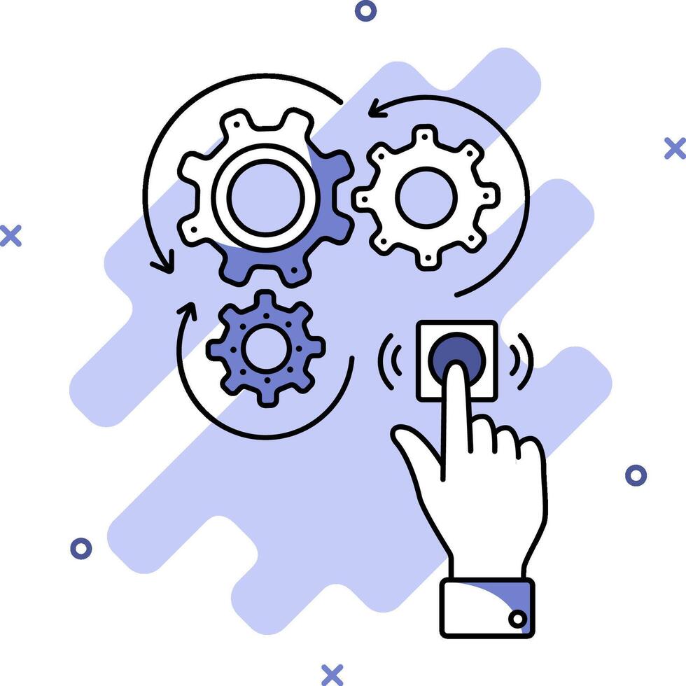 A hand pressing a button with gears on it vector
