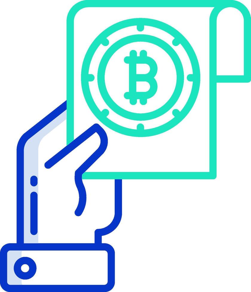 Bitcoin icon with hand holding paper vector
