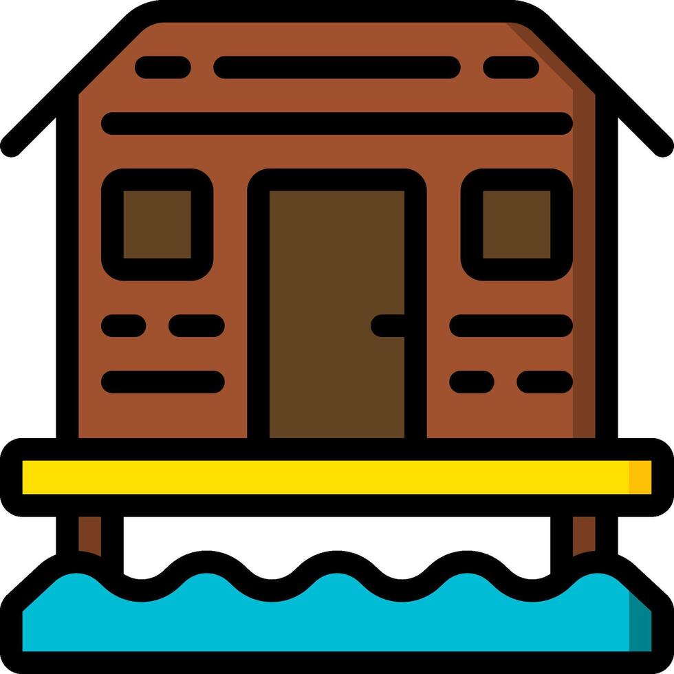 A house on a dock with a boat in the water vector