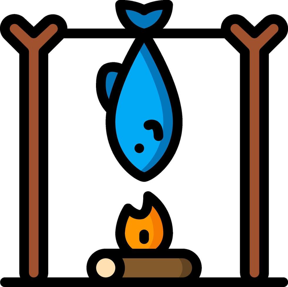 Fish hanging from a pole with a fire vector
