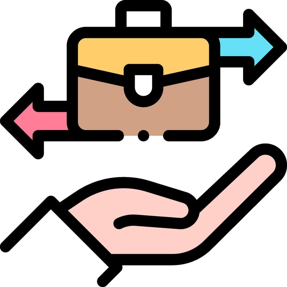A hand holding a briefcase and an arrow pointing to the left vector